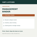 Cart & Kitchen Management Binder printable Oregon edition