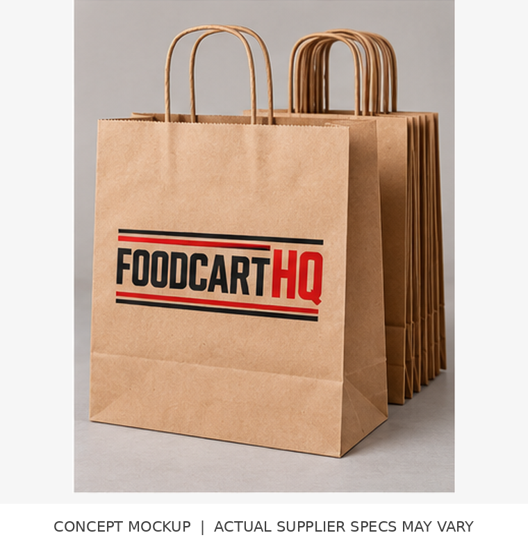 FoodcartHQ kraft paper bags illustrated merchandise concept; supplier fulfillment pending