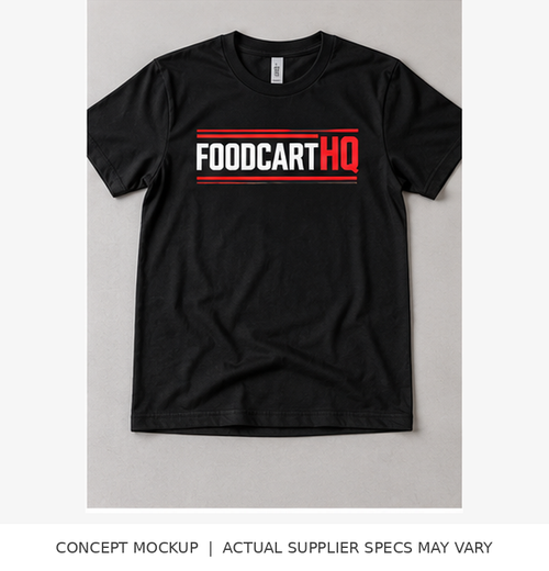 FoodcartHQ logo tshirt illustrated merchandise concept; supplier fulfillment pending
