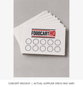 FoodcartHQ loyalty punch cards illustrated merchandise concept; supplier fulfillment pending