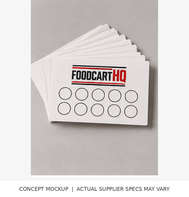 FoodcartHQ loyalty punch cards illustrated merchandise concept; supplier fulfillment pending